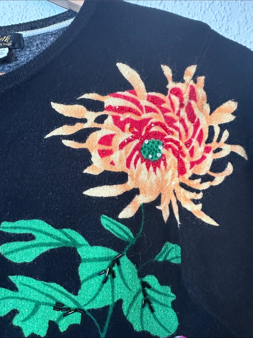 Floral Beaded Black Button-Front Sweater - Picture 5 of 5